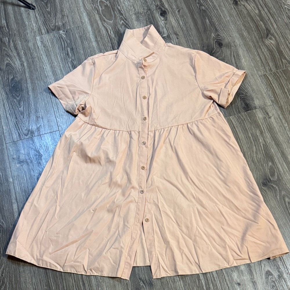 Peach Button-Up Short Sleeve Dress